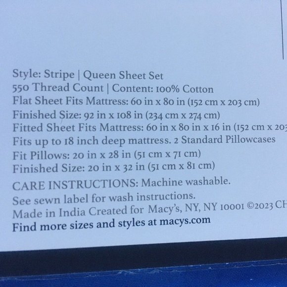 4-pc COBALT BLUE STRIPE Charter Club Damask 550 TC 100% Cotton QUEEN Sheet Set - Picture 3 of 11